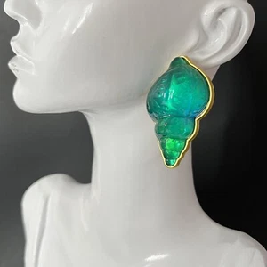Gripoix Style Seashell Earrings Jelly Resin Gold Runway Statement Conch Shell - Picture 1 of 8