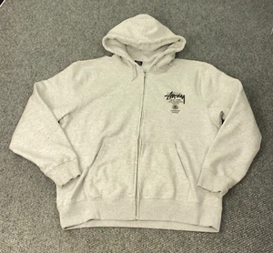 Stussy World Tour Zip Hoodie Mens XL Gray Sweatshirt - Picture 1 of 9