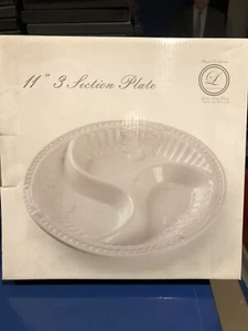 🍽️ 11" 3 Section Glass Porcelain Serving Tray Plate C2159 White 🆕 - Picture 1 of 3