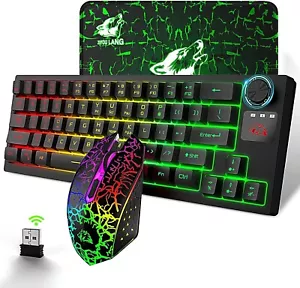 Wireless Gaming Keyboard Mouse Set 64 Keys RGB Backlit Knob Control Rechargeable - Picture 1 of 16