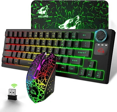 Wireless Gaming Keyboard Mouse Set 64 Keys RGB Backlit Knob Control Rechargeable - Image 1 of 4