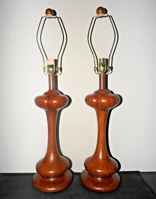 PAR DE LÁMPARAS 31'H ELEGANTES LÁMPARAS DE MESA TEMÁTICAS ART-DECO DE CERÁMICA DE 3 VÍAS ASPECTO IMITACIÓN MADERA  Foto 1 de 4