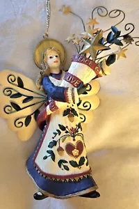 2002 Kathy Killip For Demdaco Folk Art “Peace Love Joy” Christmas Holiday Angel - Picture 1 of 12