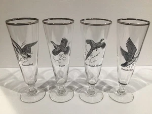 Set 4 bicchieri MCM vintage alti Pilsner Waterfowl con bordo argento - Foto 1 di 4