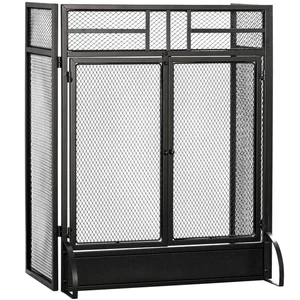 3-Panel Folding Fireplace Screen Spark Guard Metal Mesh Fireguard Black - Picture 1 of 9