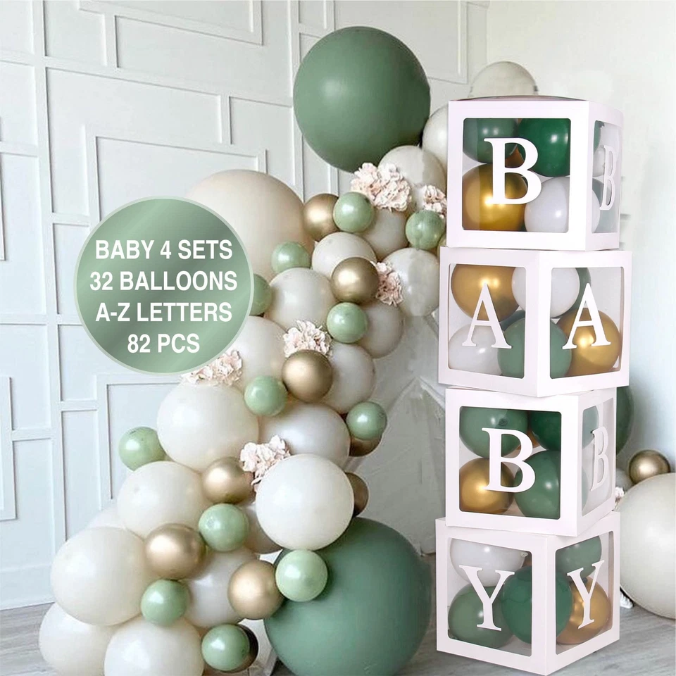 82 PIEZAS Kit Decoraciones Baby Shower Globos Cajas BEBÉ Letras Verde Dorado Foto 1 de 4