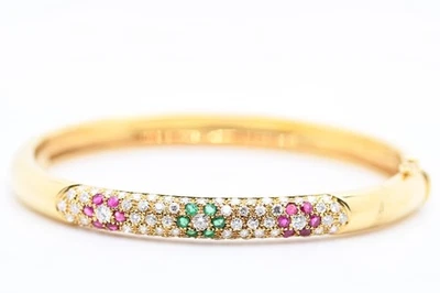 Goldarmreif mit Brillanten, Burma Rubinen und Smaragden,18 KT. / GG, 27,7gr. - Bild 1 von 4