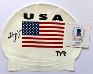 LILLY KING SIGNED USA SWIM CAP TYR 2016 RIO OLYMPICS SWIMMING GOLD INDIANA BAS - Picture 1 of 3