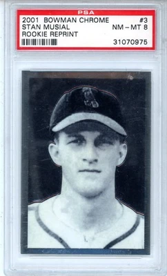 2001 Bowman Chrome Rookie Reprint Stan Musial #3 PSA 8 - Image 1 of 2