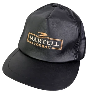 Gorra de camionero de cuero negro genuino coñac Martell Snapback vintage OSFA - Imagen 1 de 17