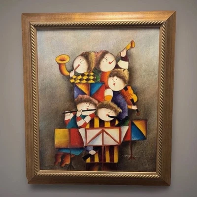 Joyce Roybal Signed Oil Painting on Canvas Framed Large Vintage Whimsical Art - Image 1 of 4