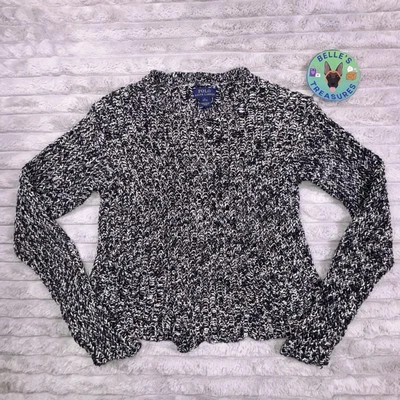 Polo Ralph Lauren Suéter Niña Grande Tejido Abierto Peplum Negro Blanco Pescador Foto 1 de 4