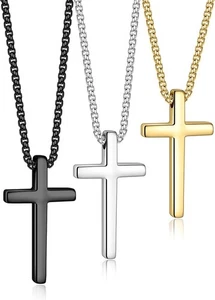 Yooblue 2/3 Stück Kreuz Halskette für Herren, Silber Schwarz Gold Kreuz Kette Halskette,  - Bild 1 von 7