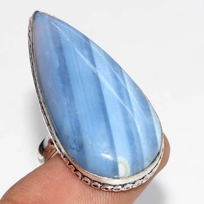 Anillo de ópalo azul Owhyee enchapado en plata 925 hecho a mano joyería tamaño EE. UU. 6,5 GW Foto 1 de 3