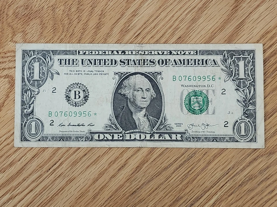 RARE-ERROR DC  2013 B Duplicate $1 Star Note Serial # B 07609956* - Image 1 of 4