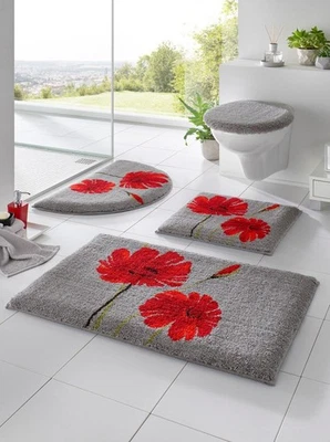 Grund Badeteppich 50 x 50 cm - WC-Vorlage mit Ausschnitt grau rot Gr. 4 NEU - Bild 1 von 4