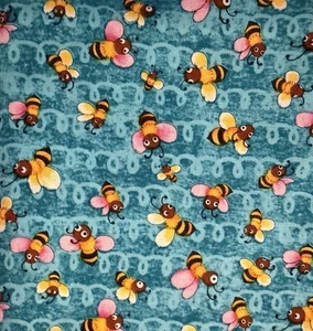 Blank Textiles Fabric Bumblebees Pink Wings Blue Background 36 x 44” - Picture 1 of 3