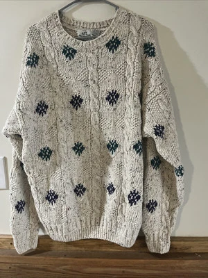 Vintage 90s 417 Van Heusen Long Sleeve Hand Knit Croquet Grandpa Sweater Mens XL - Image 1 of 4