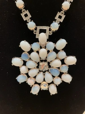 Vintage Valeska necklace Icy Blue Opal look  & crystal removal pendant/ brooch   - Image 1 of 4