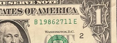 Fancy Serial Number $1 Dollar Bill Birthday/ Anniversary Note November 27, 1986 - Image 1 of 3