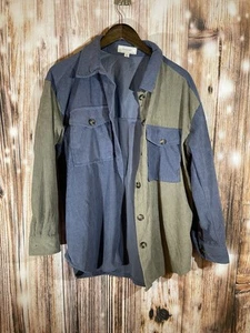 No Comment Color Block blau/grün Cord Button Down Hemd Größe Large - Bild 1 von 4