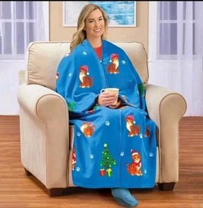 Manta Usable Navidad Gatos Cálida Suave Vellón Bata Cremallera Acurrucación 60x67 - Imagen 1 de 3