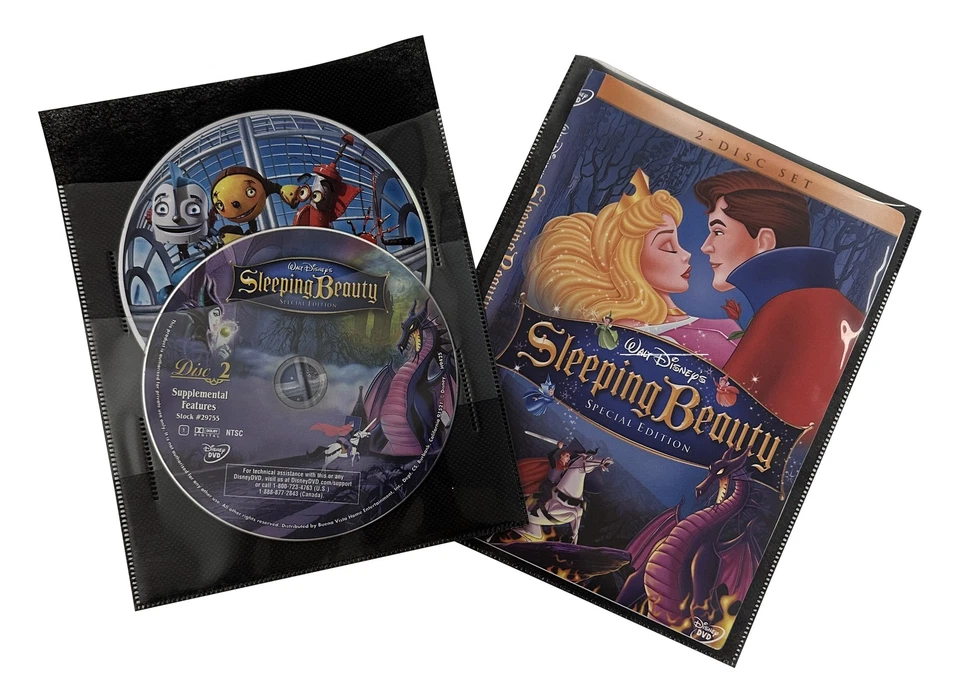 Lotto 2 dischi trasparenti neri non tessuti manicotti CPP e libretto DVD - Immagine 1 di 1