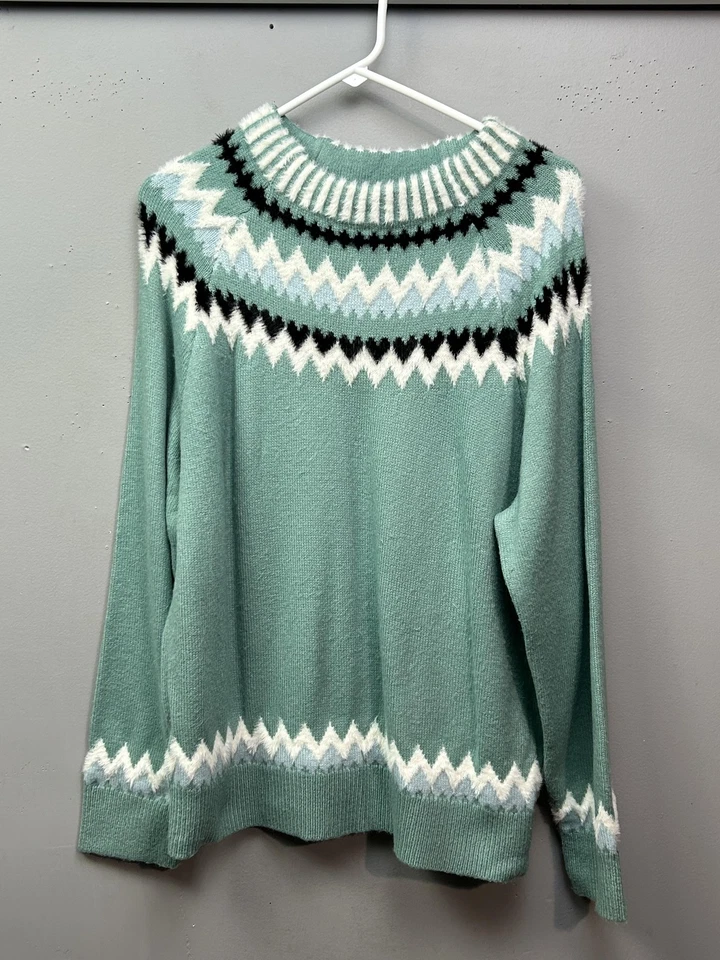 Suéter Ann Taylor Mujer Grande Verde Fair Isle Tejido Difuso Pullover Nórdico Foto 1 de 4