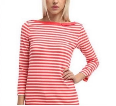 Top Kate Spade New York Devon a Rayas Rosa Blanco Manga Mediana 3/4 Cuello Barco Arco Foto 1 de 4