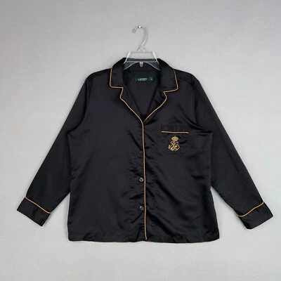 Camisa Ralph Lauren Mujer Mediana Negra Dorada Satén Dormir LRL Bordada Monograma Foto 1 de 4