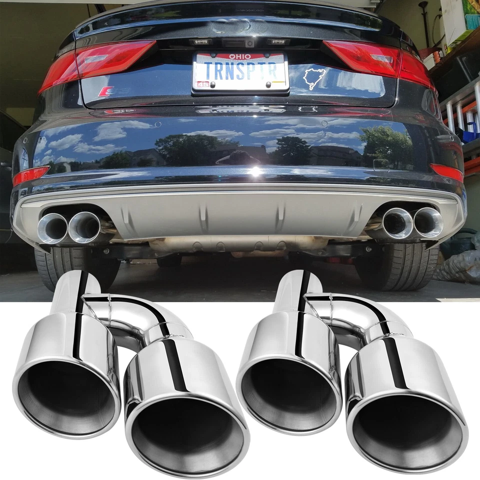 Для Audi A3 S3 A4 S4 A5 S5 2,5 дюйма внутренний диаметр 4 дюйма внешний диаметр выхлопная труба четыре наконечника двойная стенка нержавеющая сталь - Изображение 1 из 4