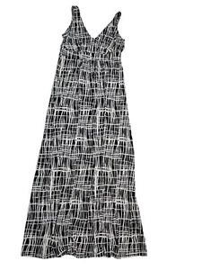 New Ann Taylor S Long Black And White Print Maxi Dress Tank V-neck Strechy Slink - Picture 1 of 8