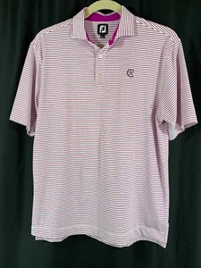 FootJoy Mens L Short Sleeve Fuscia Purple White Stripe Polo Golf Shirt - Picture 1 of 10