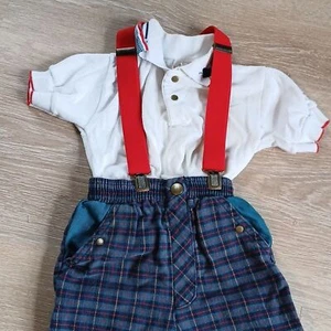 Vintage 90's HealthTex Kid's Pants with Suspenders and T-Shirt Plaid 2T - Picture 1 of 13