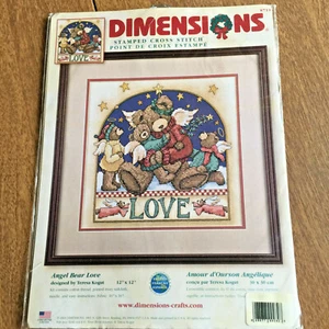 Dimensions Christmas Stamped Cross Stitch Angel Bear Love Picture 12 x 12" 8710 - Picture 1 of 2