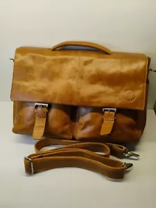 D’bramante 1928 16” 13 Pocket Tan Leather Computer Bag or Messanger Very Clean - Picture 1 of 10