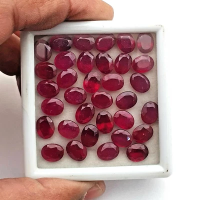 Natural Ruby Oval Cut Loose Gemstone Lot 6 Pcs 7x9 MM 15 CT Wholesale Lot 6 - Image 1 of 4