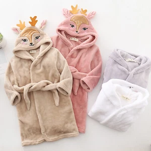 Boys Girls Cartoon Bathrobes Hooded Warm Flannel Night-Robe Cute Soft Sleepwear - Picture 1 of 19