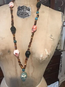 Multi Skull Multi Gemstone Beaded Necklace Free Shipping - Picture 1 of 5