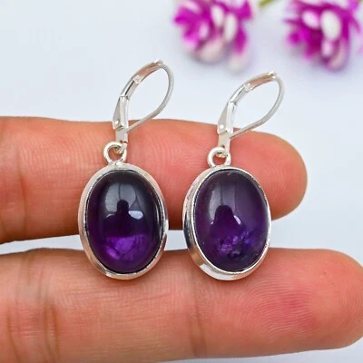 Beautiful Amethyst Gemstone Handmade 925 Sterling Silver Jewelry Earring Gifts - Image 1 of 4