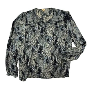 Joie Bohemian Parisian Paisley Peasant Blouse Women Size Large Blue Long Sleeve - Picture 1 of 12