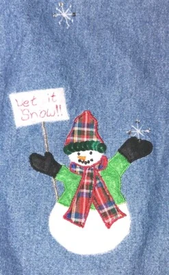 Camisa De Colección Bordada Muñecos de Nieve Denim Cambray Manga Larga MED Invierno Nieve Lentejuelas Foto 1 de 4