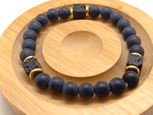 ⚠️%SALE% UNISEX ARMBAND AUS MATTSCHWARZEN ONYX UND KUBISCHEN LAVASTEIN ⚠️ - Bild 1 von 5