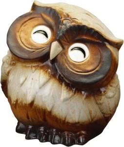 JAPANESE HANDICRAFT SHIGARAKI WARE SMILING OWL FIGURINE ORNAMENT - Picture 1 of 1
