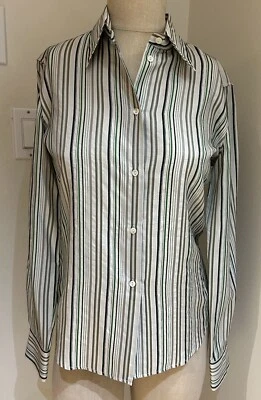 Blusa Loro Piana Neiman Marcus Enrica Magic Natural Seda Feel Stripe LS tamanho 40/4 - Imagem 1 de 4