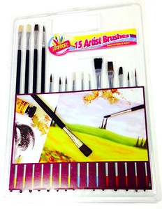 Juego de 15 pinceles de pintura de artista surtidos tamaño conjunto de pinceles de artista arte y artesanía para niños  - Imagen 1 de 1