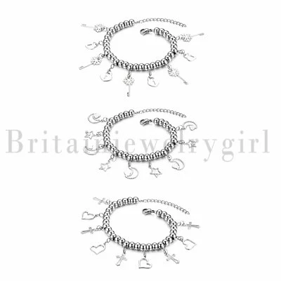 Браслет с подвеской в виде сердца из нержавеющей стали регулируемый для женщин девочек - Изображение 1 из 4