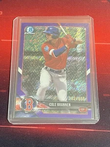 Tarjeta de béisbol 2018 Bowman Chrome BCP154 Cole Brannen púrpura/650 Red Sox SN - Imagen 1 de 2