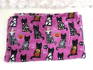 Way to Celebrate Purple Kitty Cat Pumpkin Halloween Velvet Plush Throw Blanket - Picture 1 of 3