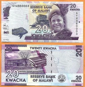 MALAWI 2015 UNC 20 Kwacha Banknote Paper Money Bill P- 63b - Picture 1 of 1